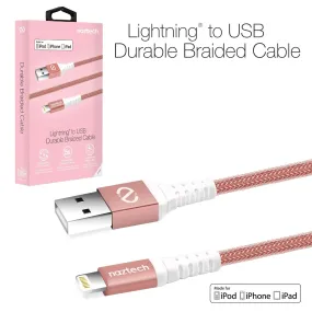 Naztech MFI Lightning Charge/Sync USB Braided Cable 4ft Rose Gold