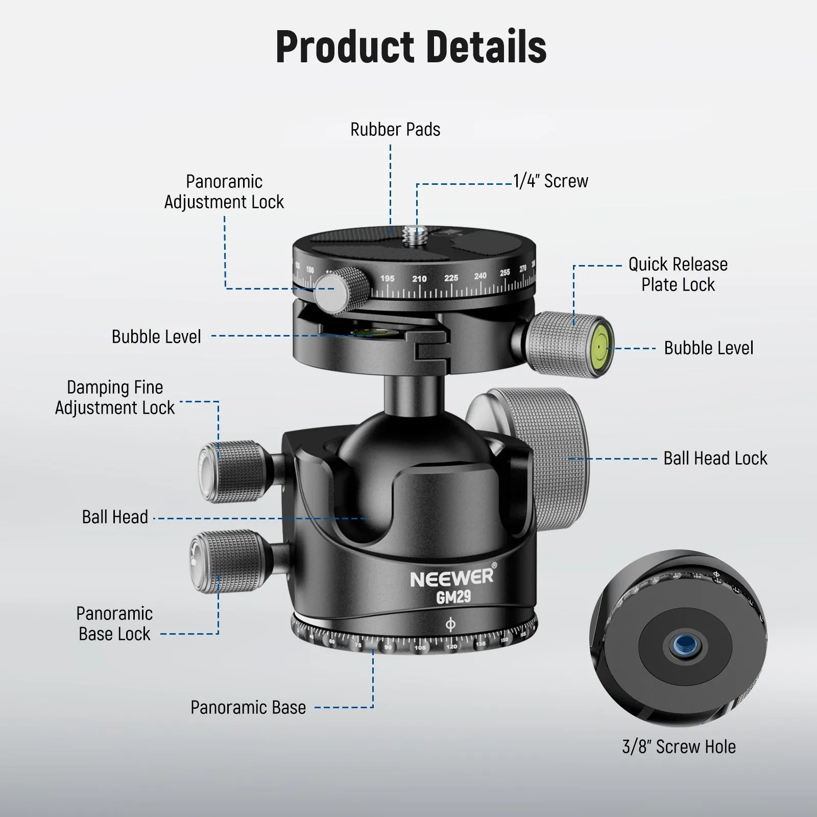 NEEWER GM29 Low Profile Aluminum Alloy Tripod Head