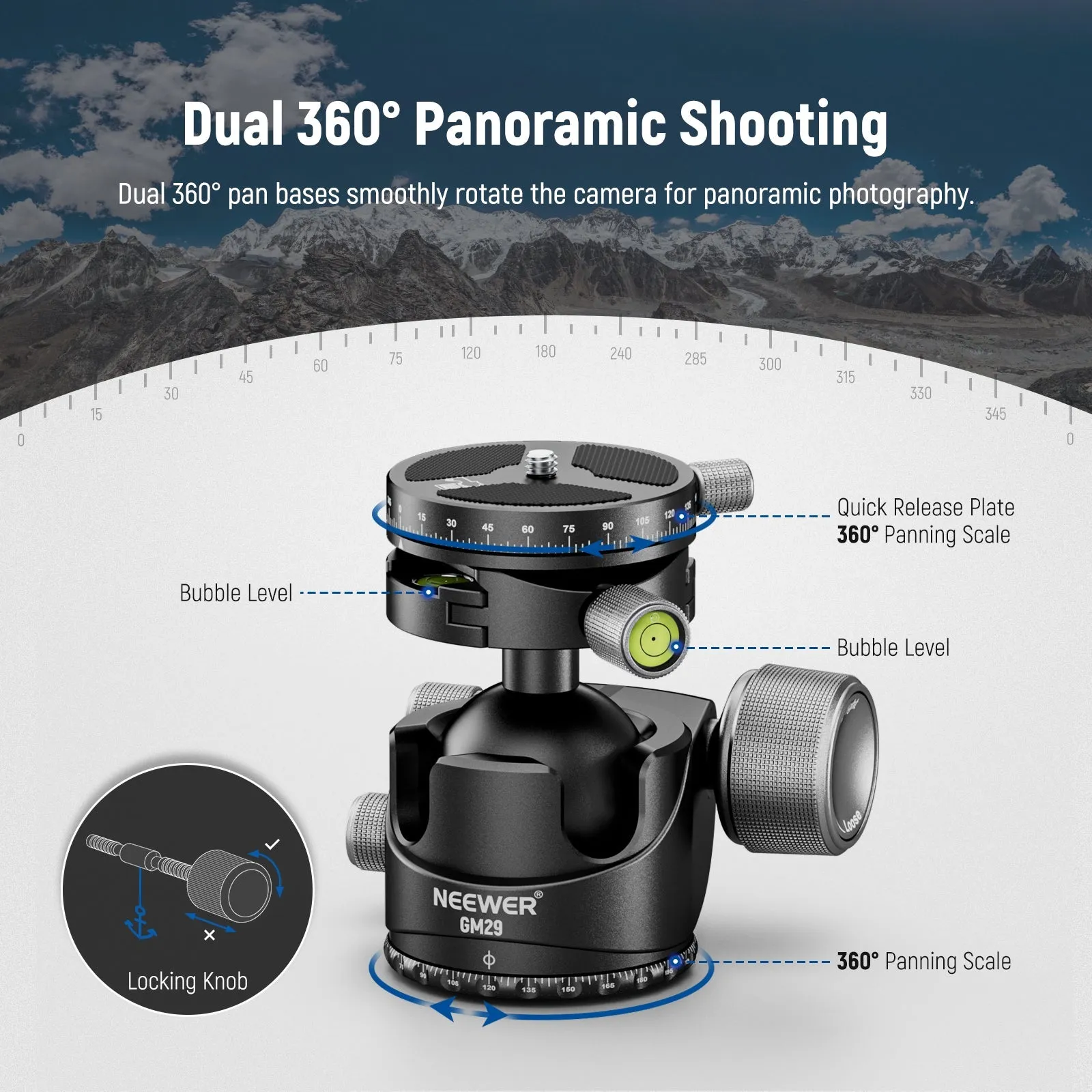 NEEWER GM29 Low Profile Aluminum Alloy Tripod Head