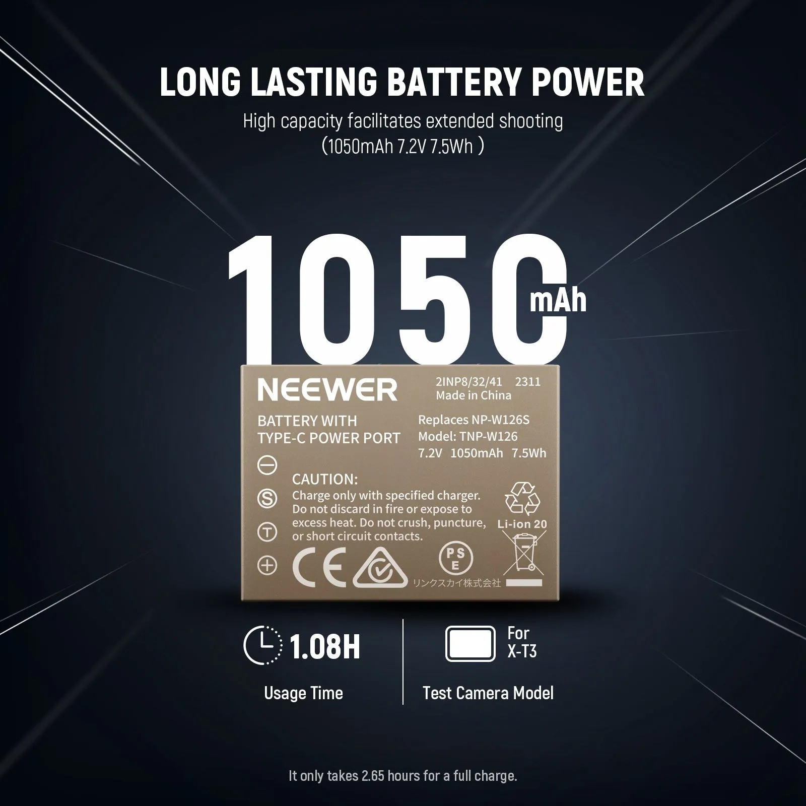 NEEWER TNP-W126 NP-W126S 1050mAh Power Battery For Fujifilm