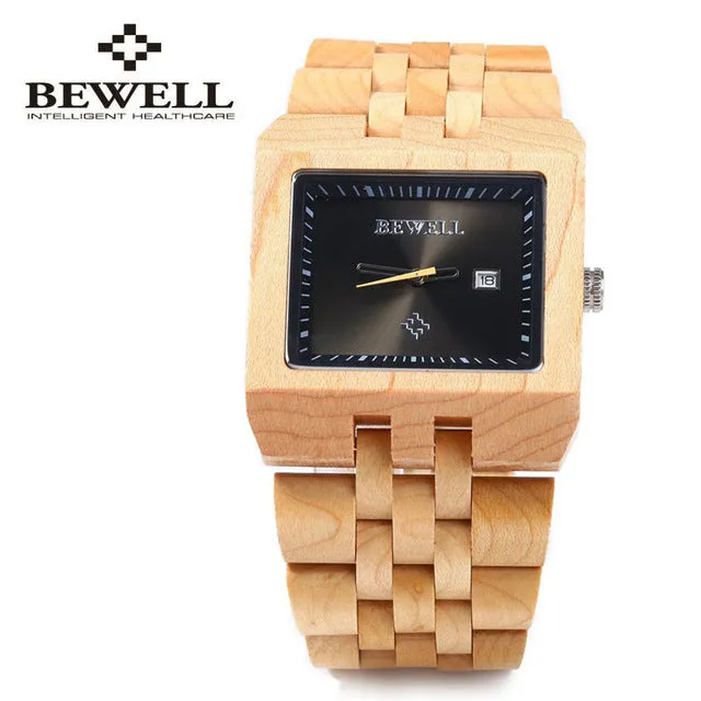 New Fashion Male Wooden Watch Men Top Luxury Brand Bewell Dress Wristwatch Analog Quartz Rectangle Dial Watches reloj hombre