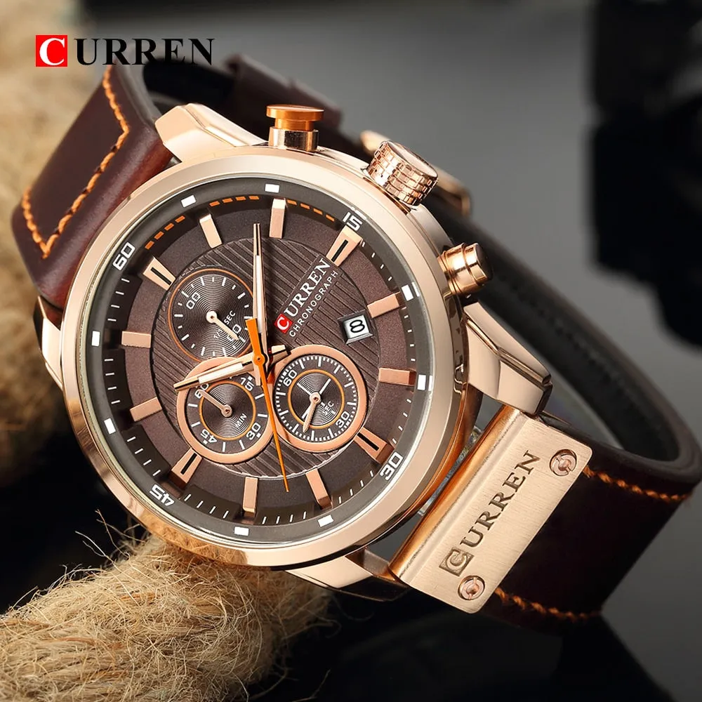 New Watches Men Luxury Brand CURREN Chronograph Men Sport Watches High Quality Leather Strap Quartz Wristwatch Relogio Masculino