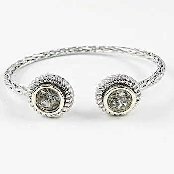 Nice Cable Wire Round Duo CZ Two Tone Brass Bangle