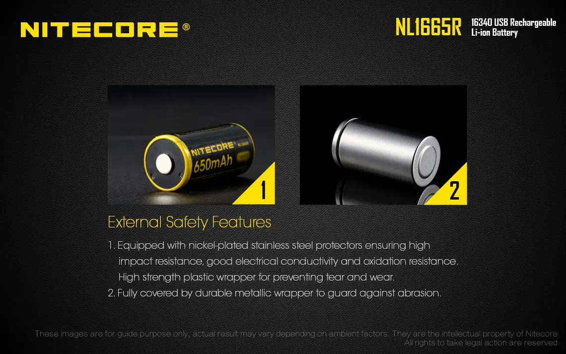 NITECORE CR123 RECHARGEABLE MICRO USB (NL1665R)