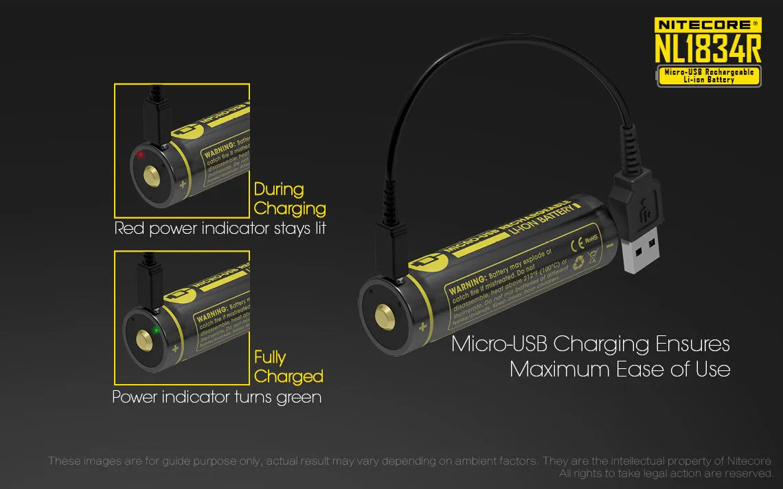 Nitecore NL1834R 3400mAh High-Drain 3.6 V 18650 Battery - USB Charging Port