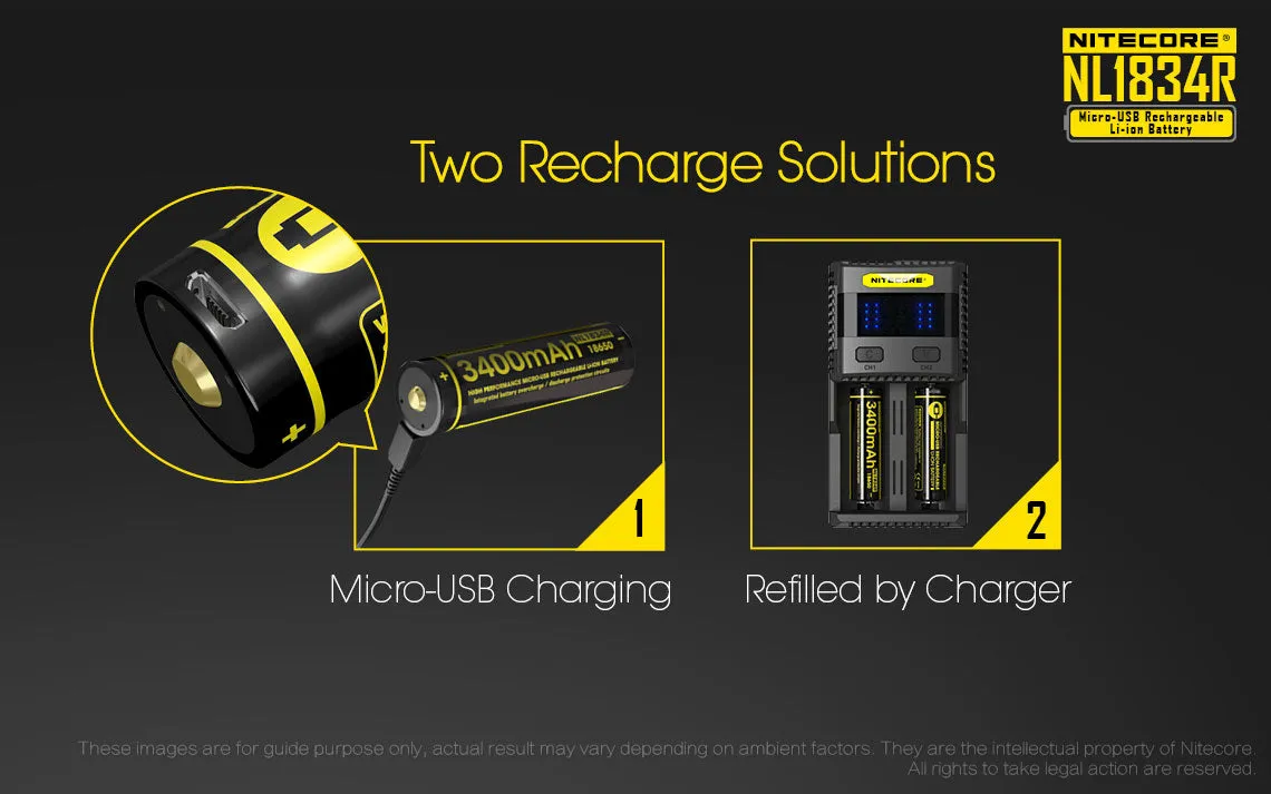 Nitecore NL1834R 3400mAh High-Drain 3.6 V 18650 Battery - USB Charging Port