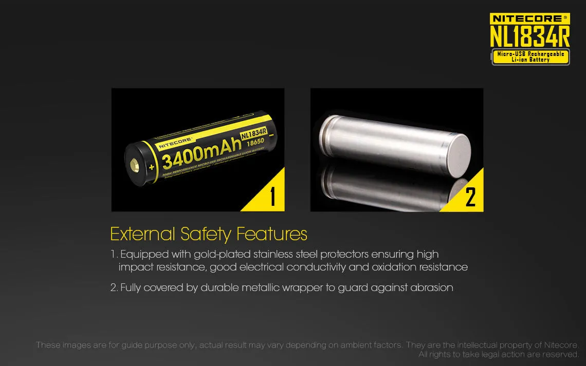 Nitecore NL1834R 3400mAh High-Drain 3.6 V 18650 Battery - USB Charging Port