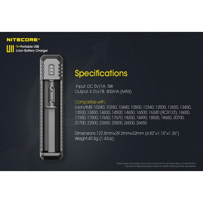 Nitecore UI1 Portable USB Battery Charger 便攜鋰電池充電器