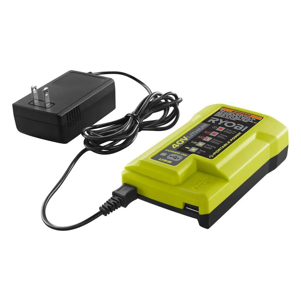 Open Box -  Ryobi 1004-040-931 40 Volt Compact Wired Lithium-Ion Battery Charger w USB Port