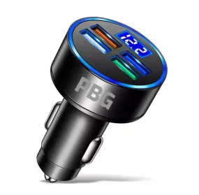 PBG 4-Port USB Car Charger with LED Voltage Display - Universal & Fast