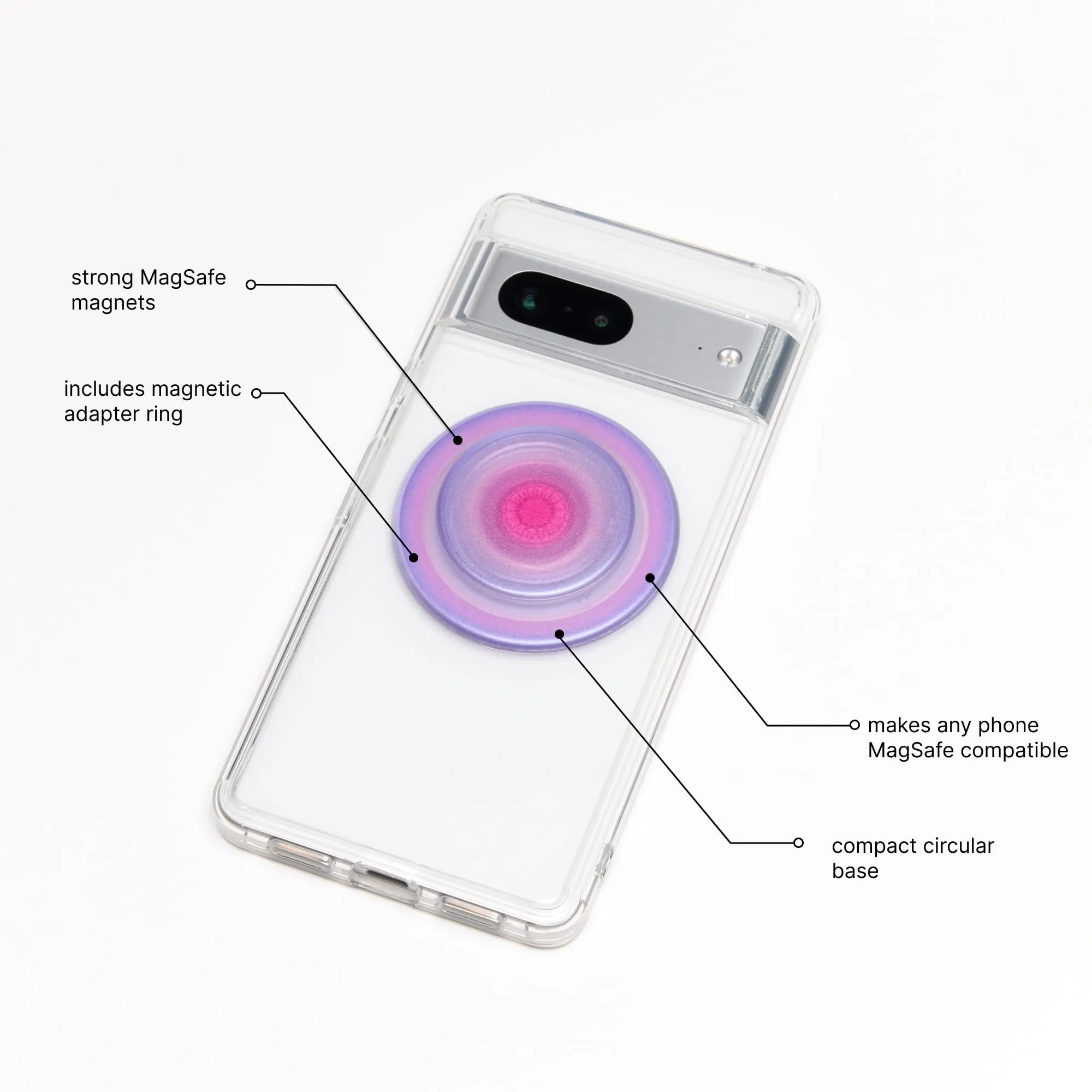 PopSockets Phone Grip Compatible with MagSafe, Adapter Ring for MagSafe Included, Phone Holder, Wireless Charging Compatible - Aura