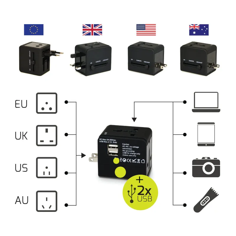 Port Connect Dual Usb Port Universal Travel Adapter