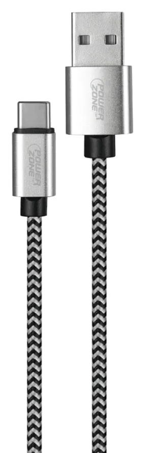 PowerZone KL-029X-1M-TYPE C Charging Cable, Type C, USB, Black/White Sheath, 3 ft L :CD 1: QUANTITY: 1