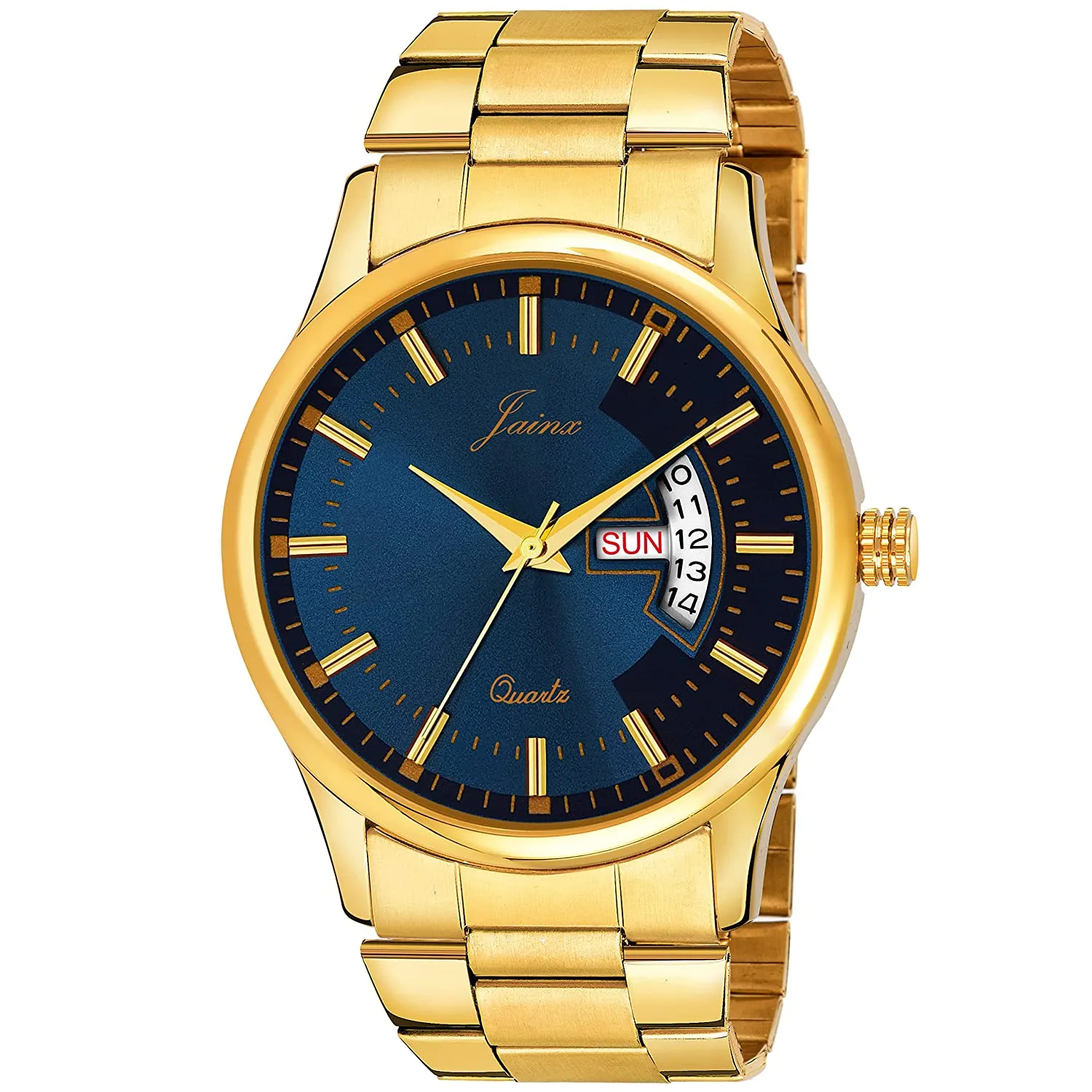 Premium Day and Date Function Blue Dial Golden Analog Watch For Men - JM1169