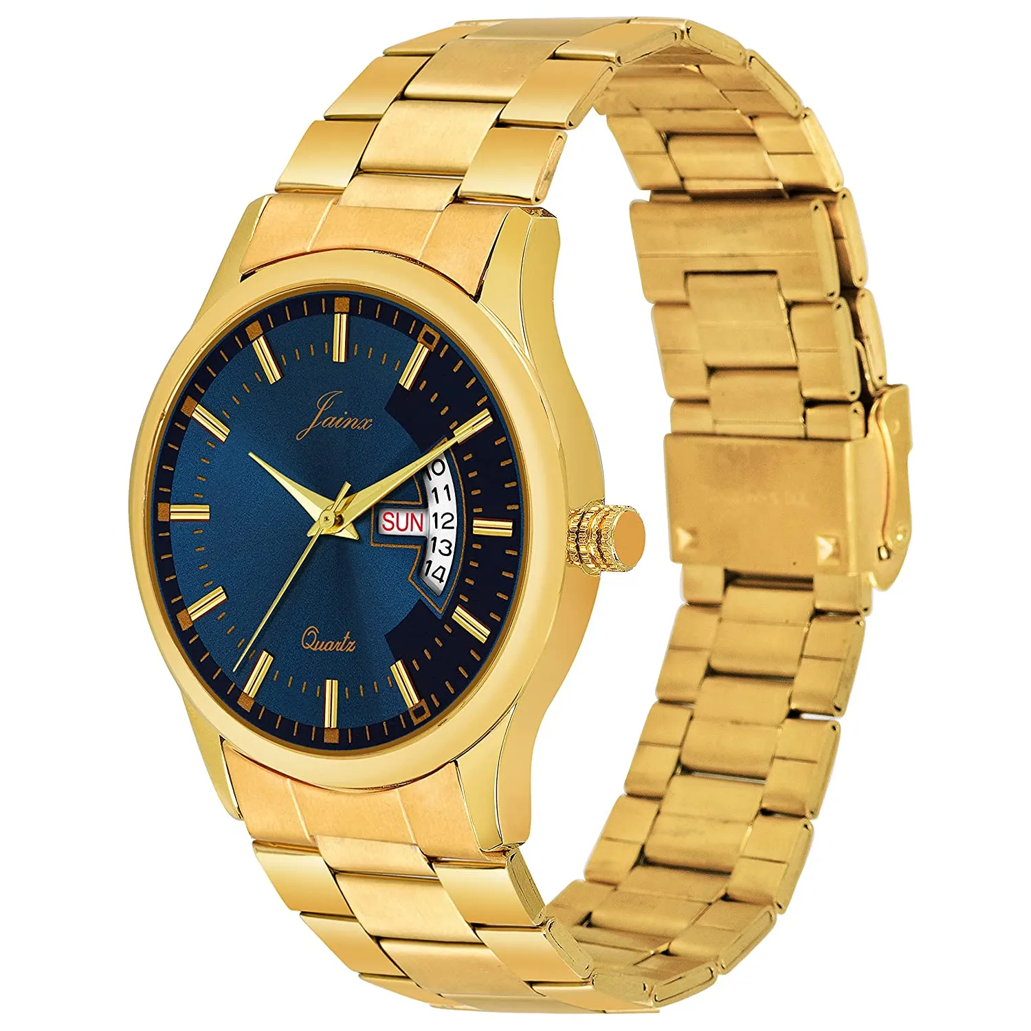 Premium Day and Date Function Blue Dial Golden Analog Watch For Men - JM1169