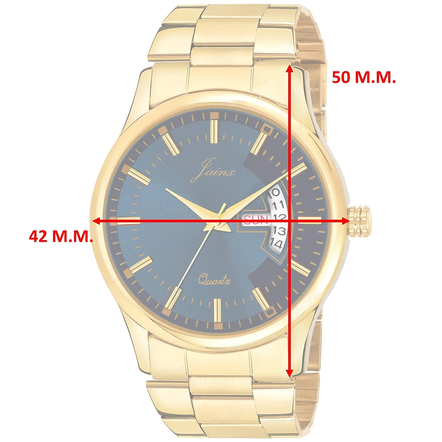 Premium Day and Date Function Blue Dial Golden Analog Watch For Men - JM1169