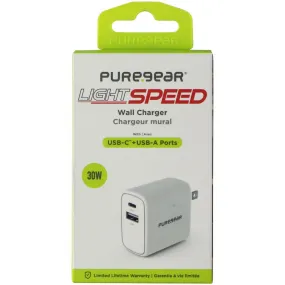 PureGear LightSpeed (30-Watt) USB-C and USB-A Wall Charger - White