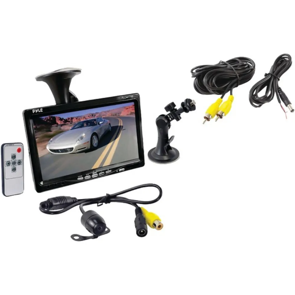 Pyle PLCM7700 7 Window Suction-Mount LCD Widescreen Monitor & Universal Mount Backup Color Camera with Distance-Scale Line