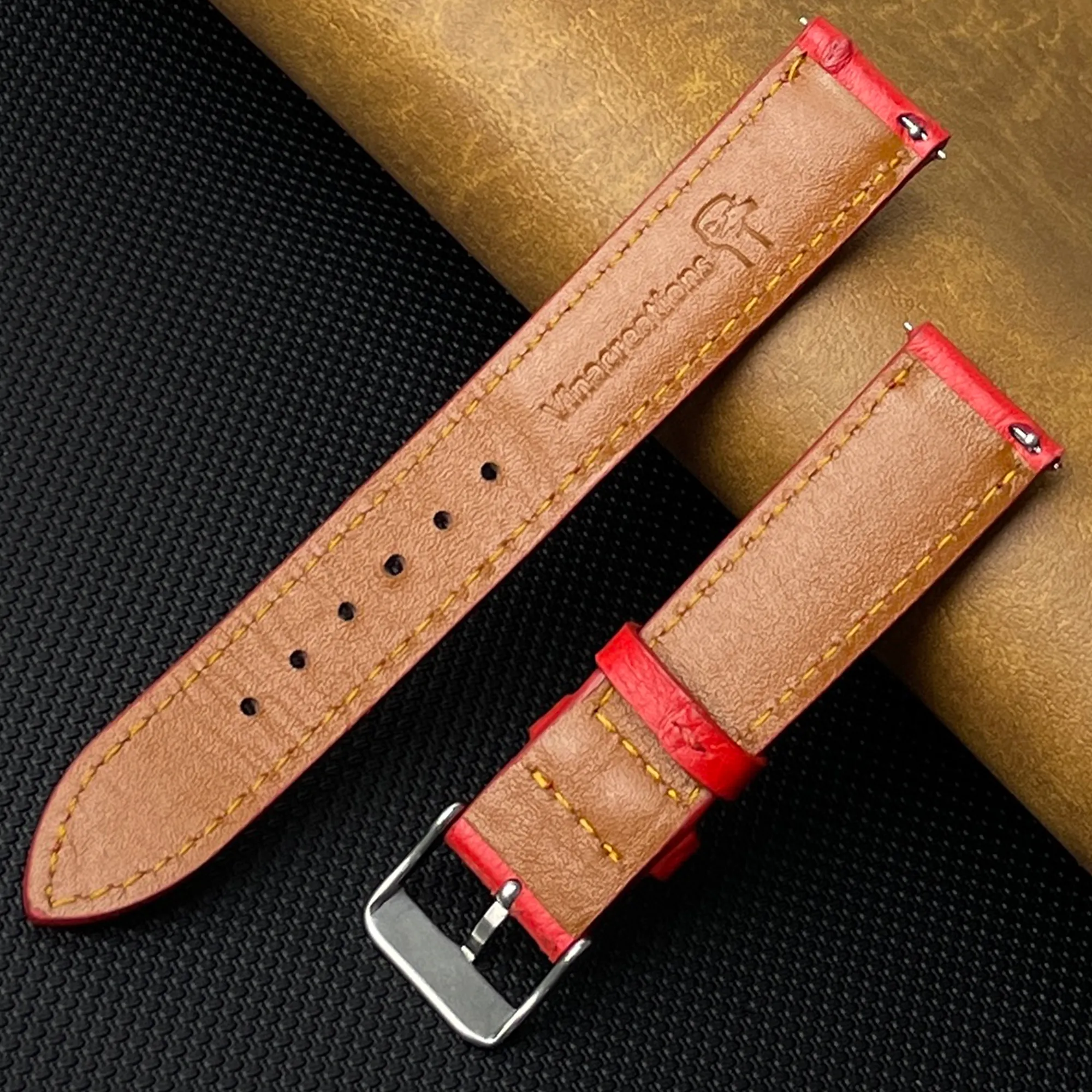 Red Genuine Ostrich Watch Strap Quick Release DH-190