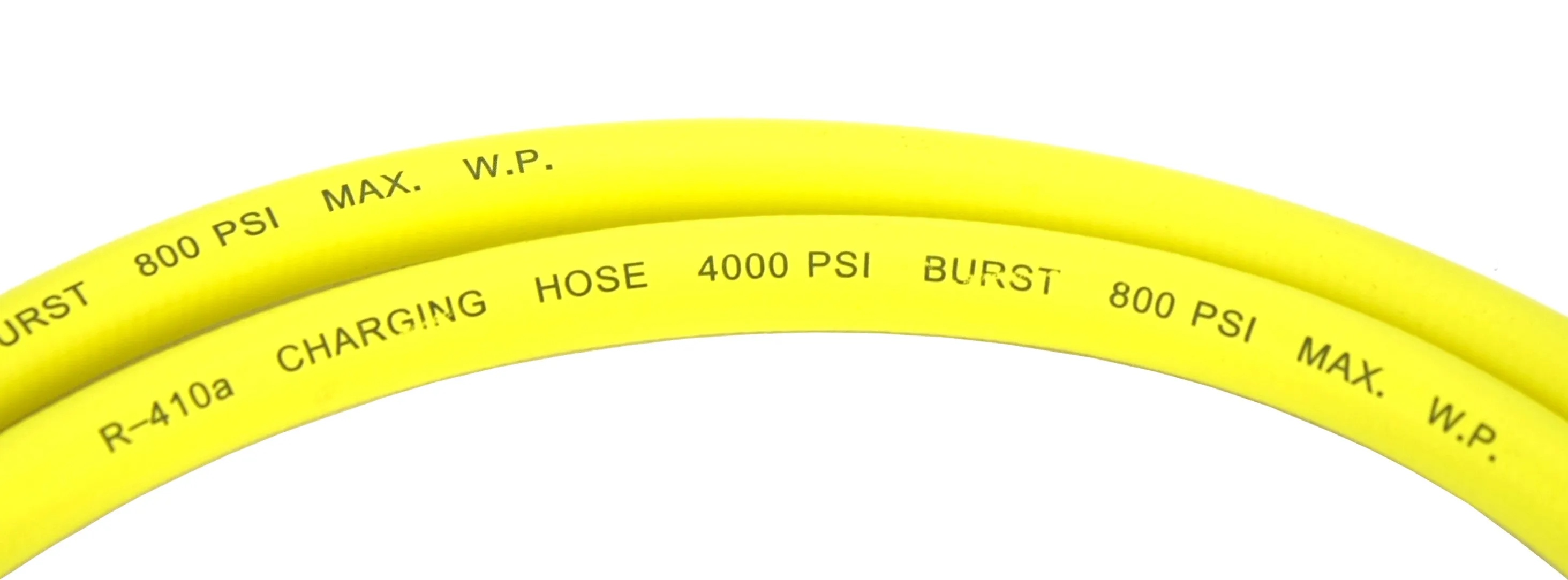 Refrigeration Hose - 60" (150cm) - Working Pressure: 800 PSI -1/4" Female Flare Brass Knurled  Fittings with PTFE Gasket Seats - 45º Angle Connector.