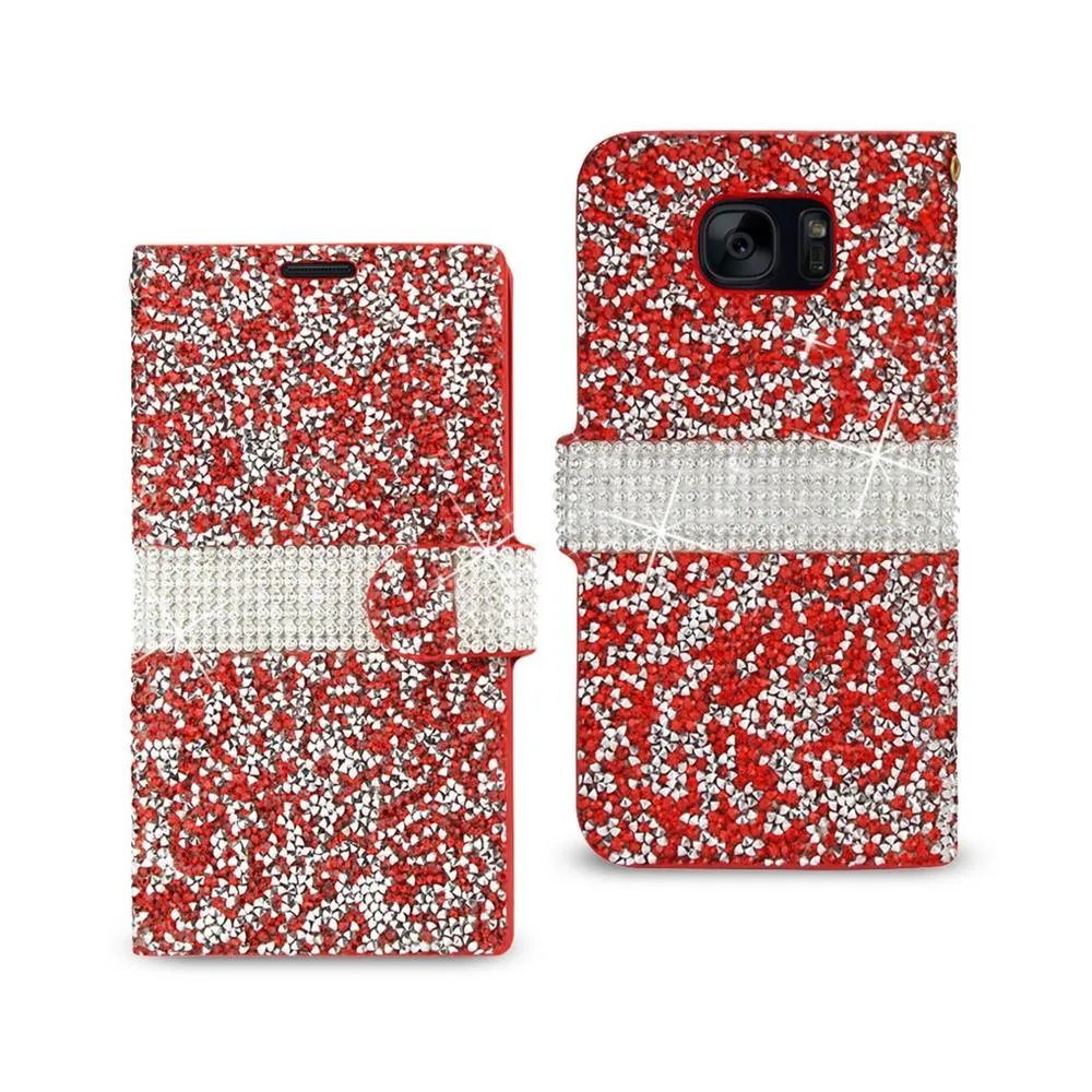 Reiko Samsung Galaxy S7edge SM-G935V Bling Diamond Flip Case Red (Samsung Galaxy S7 edge SM-G935V/ G935P/ G935R4/ G935A)