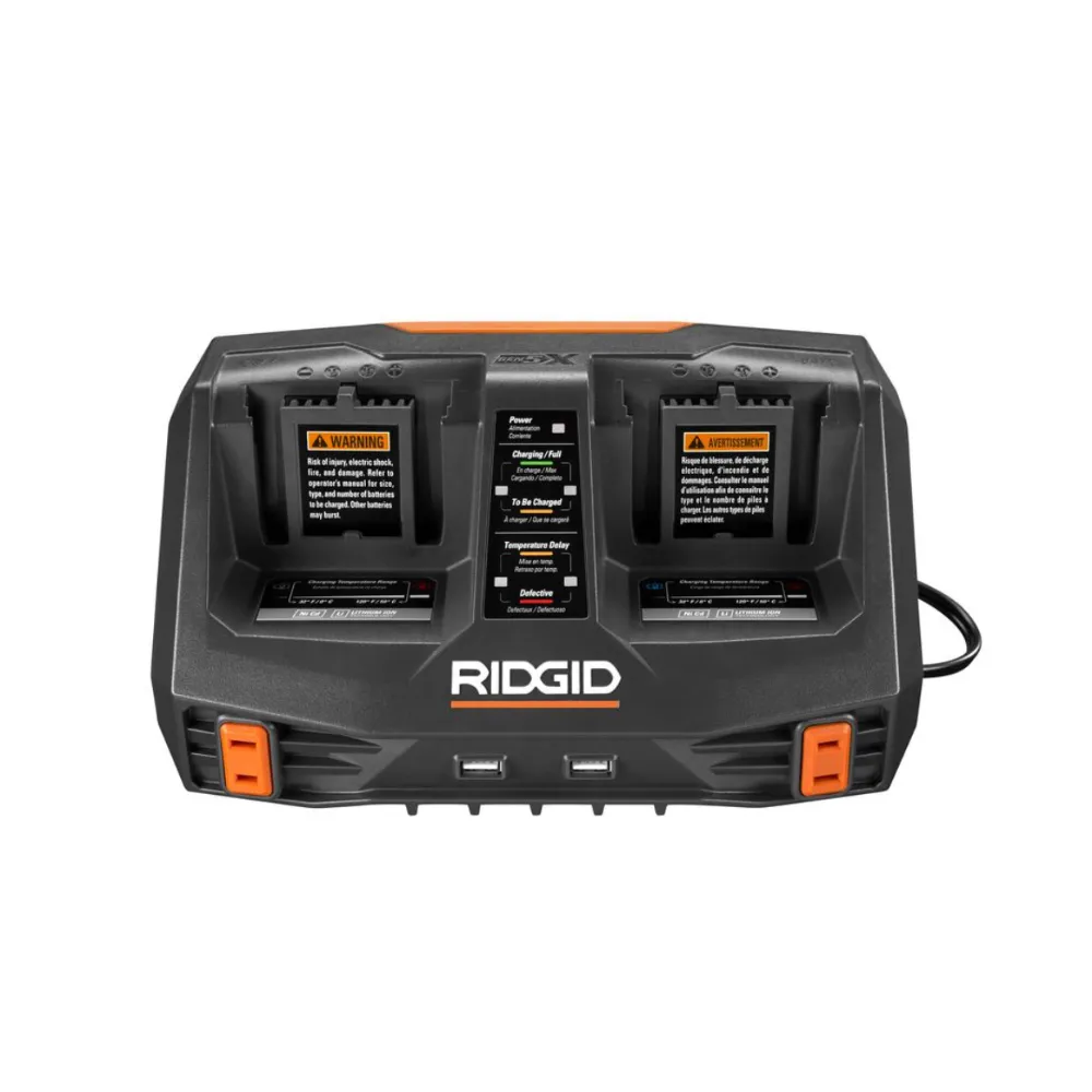 RIDGID 18-Volt Dual Port Dual Chemistry Sequential Charger with Dual USB Ports