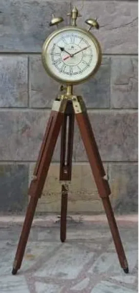 S A Enterprises Brass Floor Table Clock with Wooden Tripod Stand (Brown)