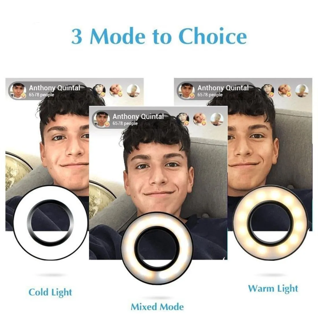 Selfie Ring Light with Cell Phone Holder Stand Clip for Live Stream/Makeup, LED Camera Lighting [3-Light Mode] [10-Level Brightness] with Flexible Arms