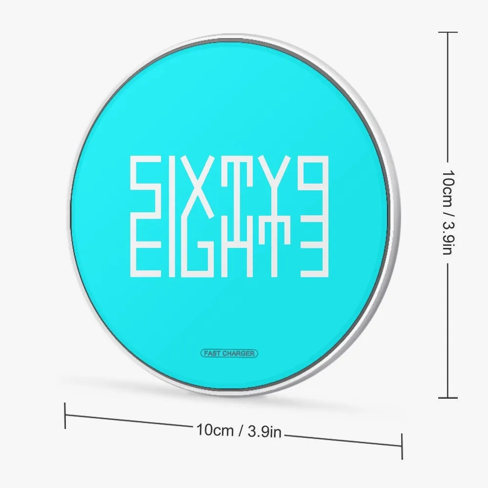 Sixty Eight 93 Logo White Aqua Blue 10W Wireless Charger