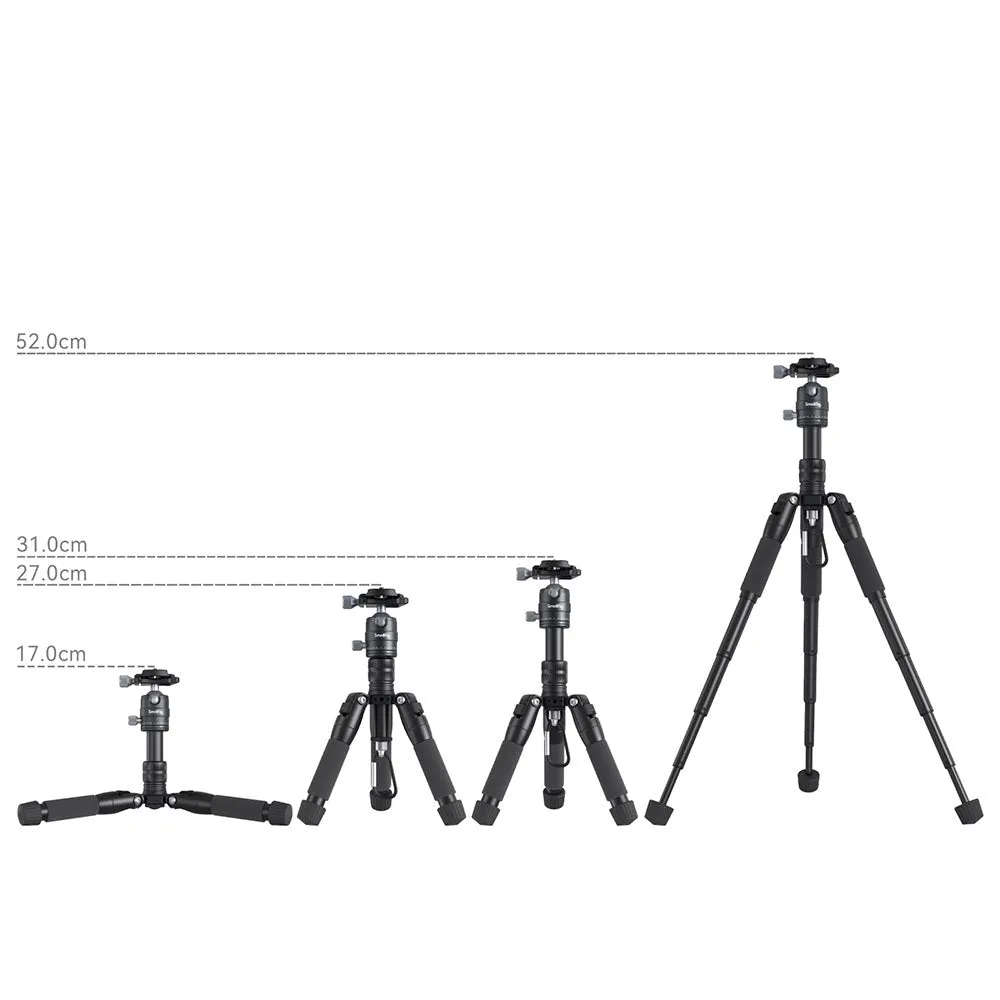 SmallRig 4289 Aluminium Mini Tripod VT-20 m. Justerbare Ben & Mobil Holder - Sort