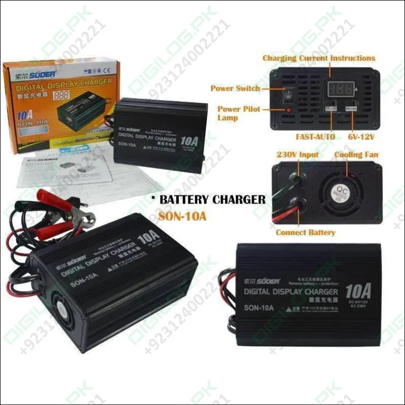 Suoer 10a 6v 12v Automatic Adaptive Digital Display Fast Battery Charger