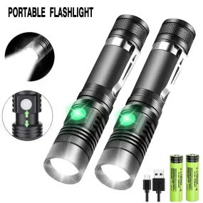 Super Bright T6 LED Lamp Beads Flashlight External 18650 Battery Flash Light  Waterproof Torch Zoom 3 Lighting Modes USB Charger