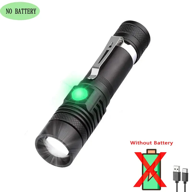 Super Bright T6 LED Lamp Beads Flashlight External 18650 Battery Flash Light  Waterproof Torch Zoom 3 Lighting Modes USB Charger