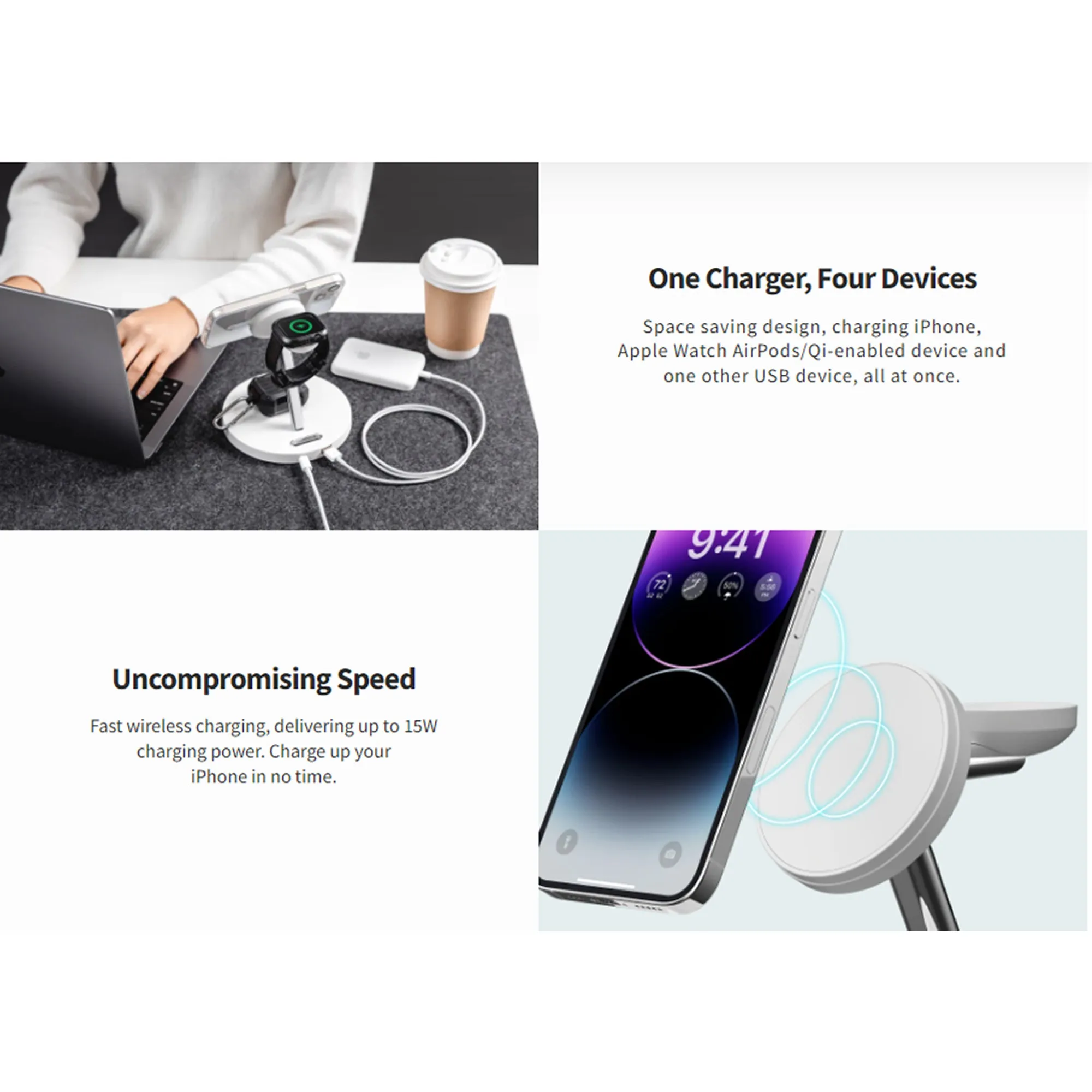 SwitchEasy MagPower 4-in-1 Magnetic Wireless Charging Stand ( 15W ) - White