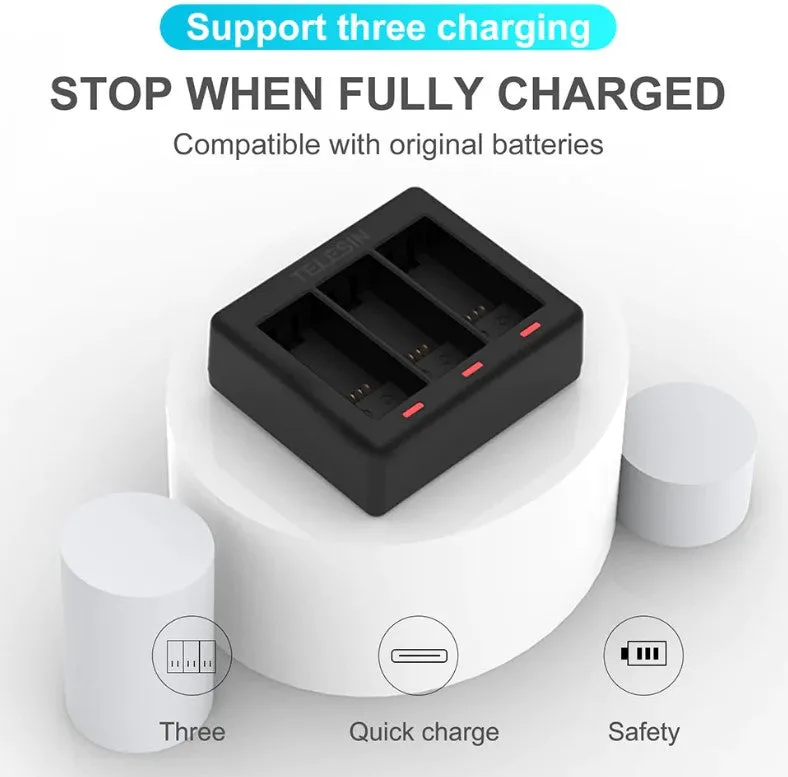 Telesin Batteries Charger with 3 Slots for Gopro Hero 9/10/11