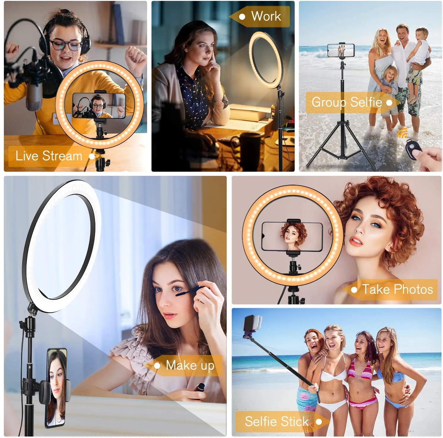 Tiktok | 10" Selfie Ring Lignt With Tripod & 3 Cell Phone Holders