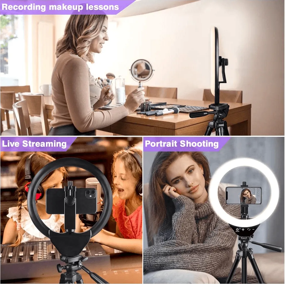 Tiktok | 10" Selfie Ring Lignt With Tripod & 3 Cell Phone Holders