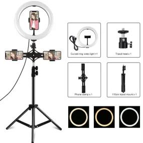 Tiktok | 10" Selfie Ring Lignt With Tripod & 3 Cell Phone Holders