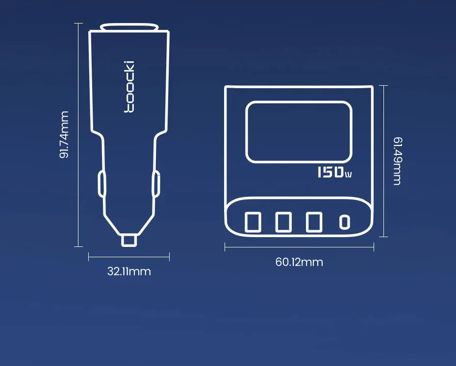 Toocki 150W 5 in 1 Car Charger Fast Charge USB Type C QC PD 3.0 1 Socket Cigarette Lighter Splitter Chargers DC Cigarette Outlet