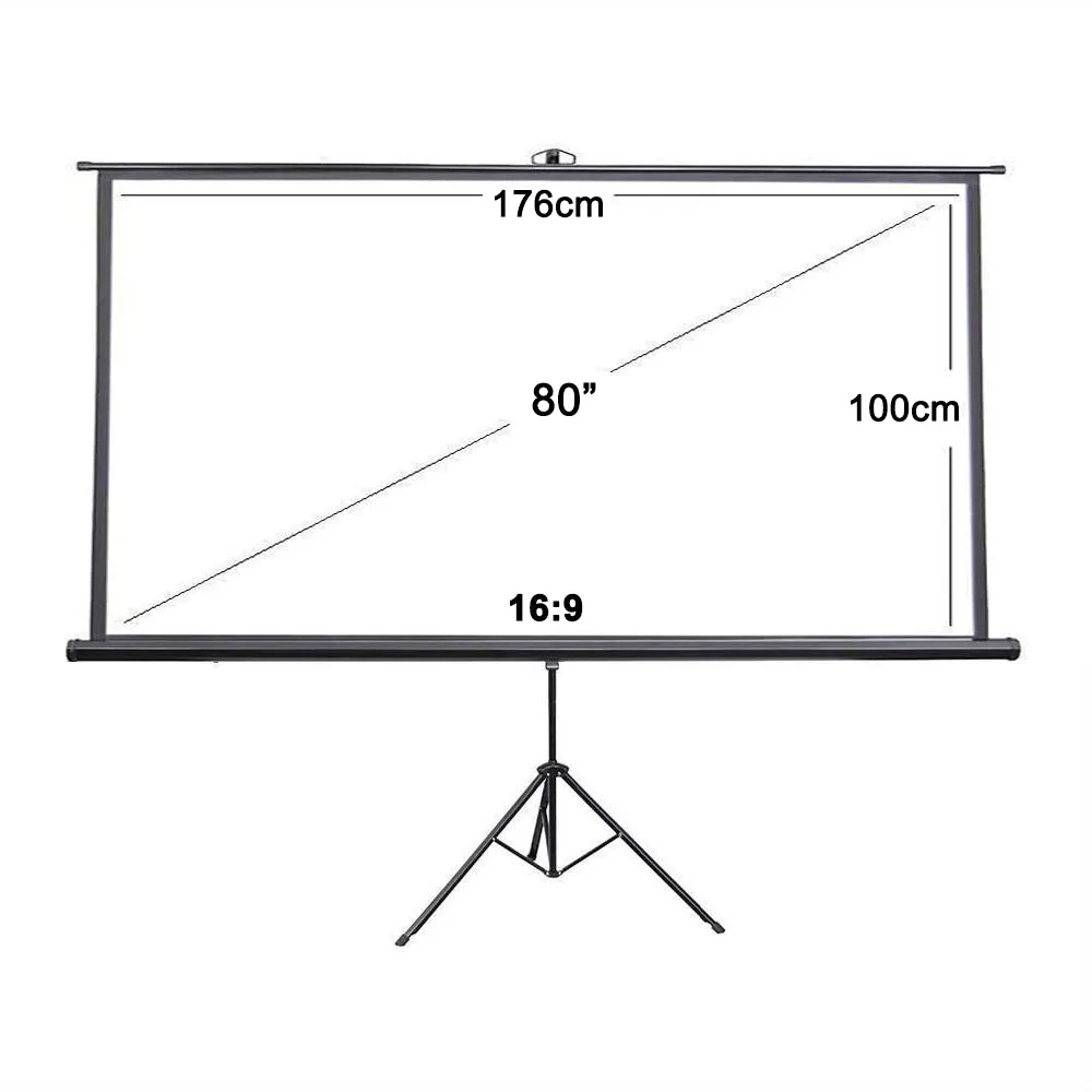 Tripod Portable Projector Screen, 60"/ 80"/ 100" for Floor