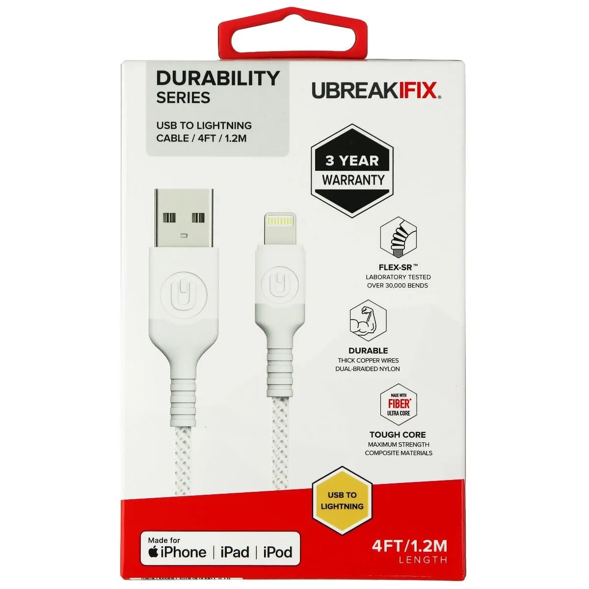 UBREAKIFIX Durability Series USB to 8-Pin Cable (4FT) - White