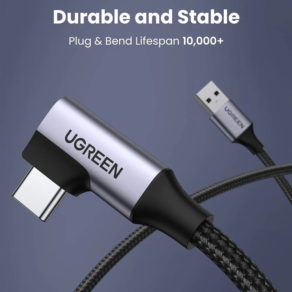 UGREEN 3A USB-C to USB-C (1m) 90° Angled Fast Charging & Data Sync Type C Charger Cable for Smartphones, Tablets, Cameras & Electronics Devices | US385