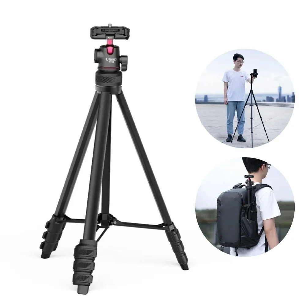 Ulanzi TT51 2-In-1 4-Section Aluminum Tripod with 1/4" Mount Ball Head and Build-In Mobile Phone Holder for Digital Cameras and Smartphones | T089GBB1