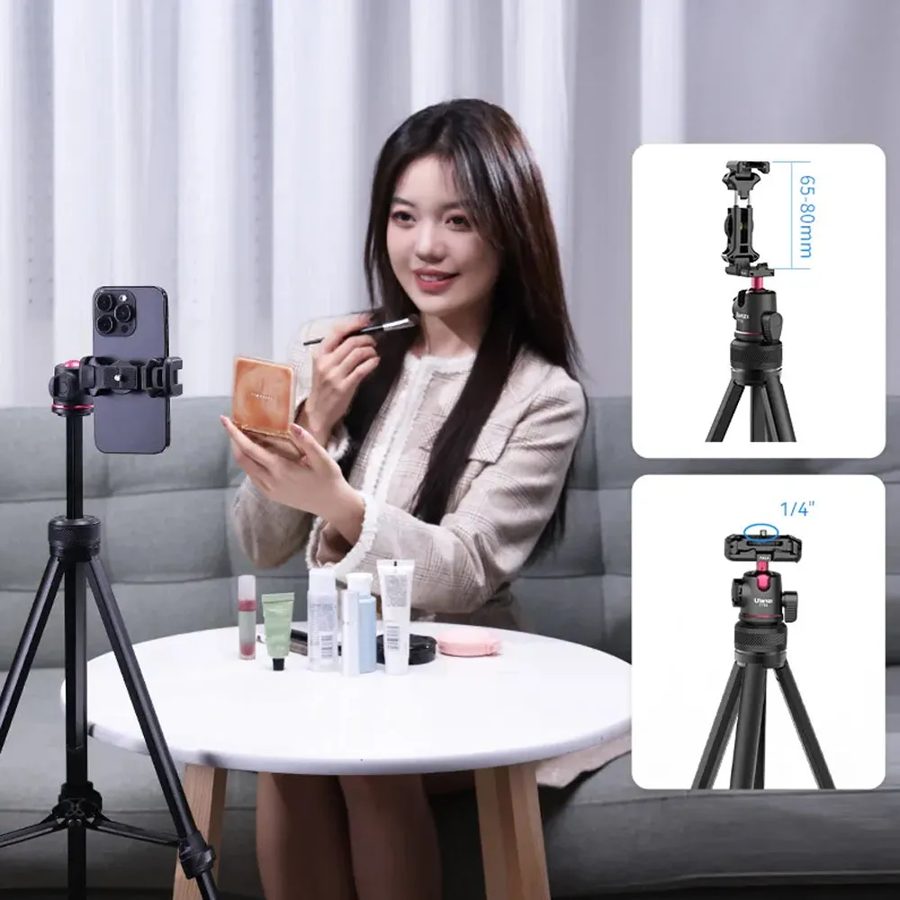 Ulanzi TT51 2-In-1 4-Section Aluminum Tripod with 1/4" Mount Ball Head and Build-In Mobile Phone Holder for Digital Cameras and Smartphones | T089GBB1