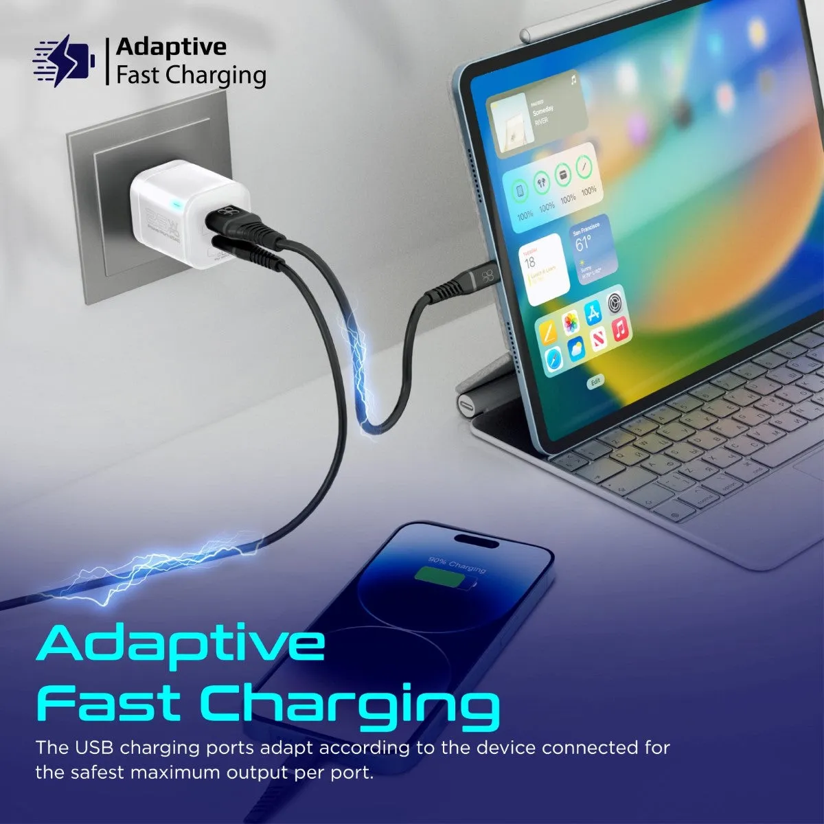 Ultra-Fast Dual Port AC Charger with 25W Power Delivery and QC 3.0