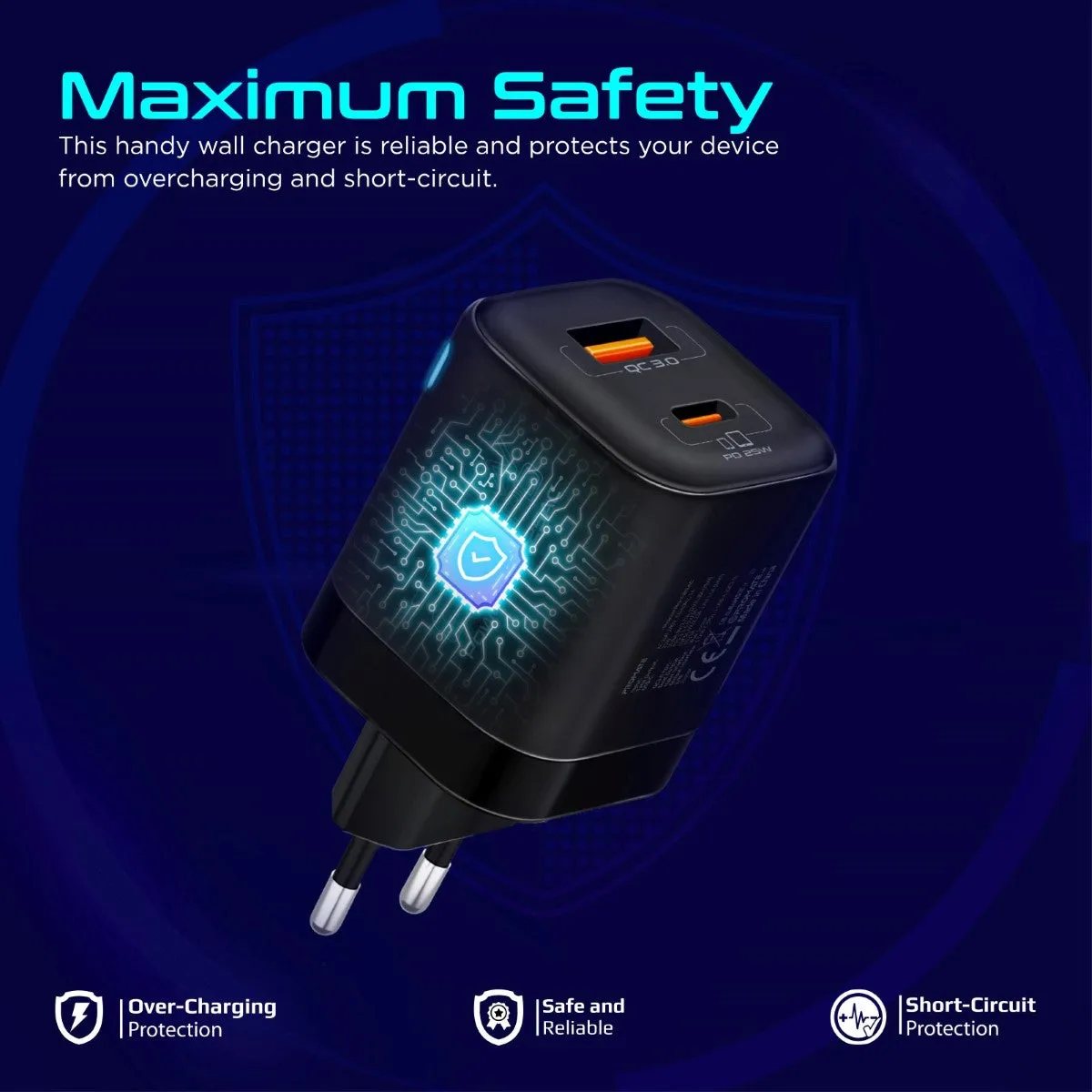 Ultra-Fast Dual Port AC Charger with 25W Power Delivery and QC 3.0