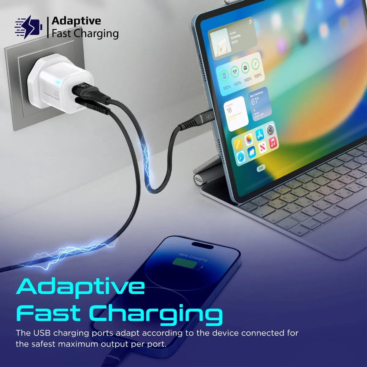 Ultra-Fast Dual Port AC Charger with 25W Power Delivery and QC 3.0