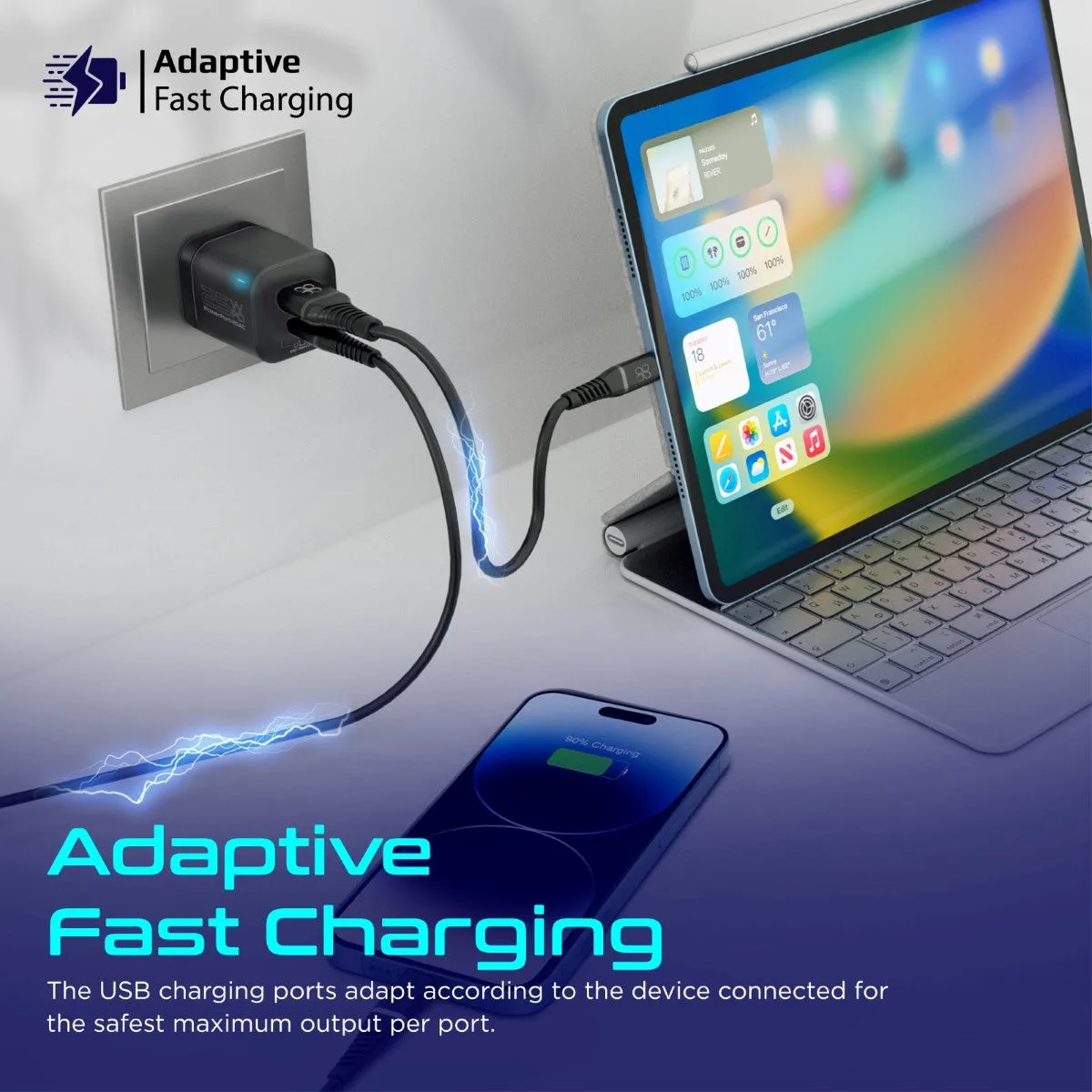 Ultra-Fast Dual Port AC Charger with 25W Power Delivery and QC 3.0