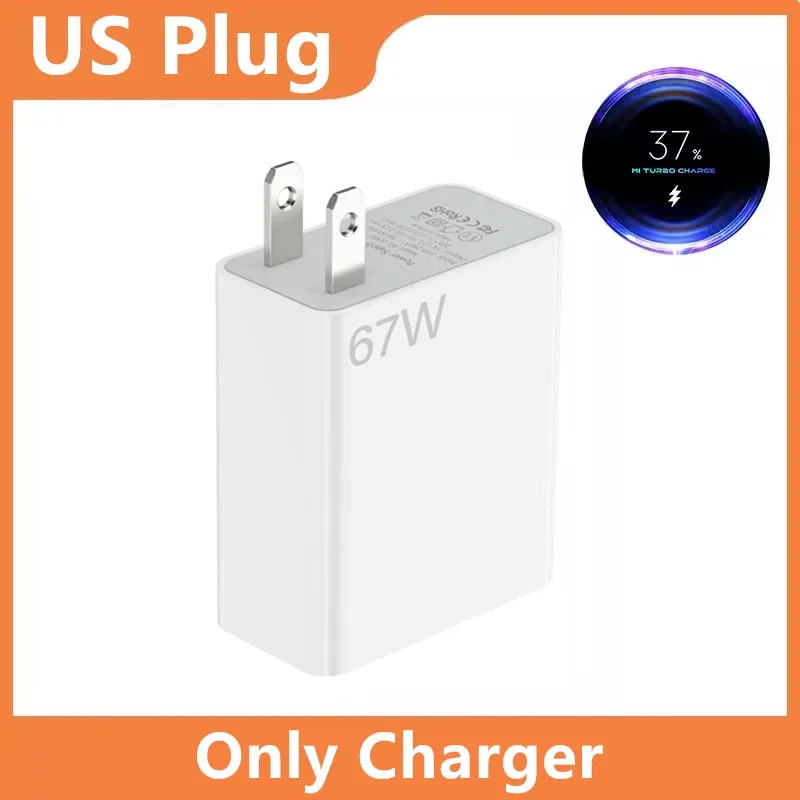 US Plug 6A 67W Ultra Fast Charger for Xiaomi 10T 11 12 Lite 13T Redmi Note 10 11T 12T 13 POCO X4 X5 F5 Type C USB Charging Cable