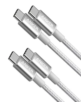 USB C Cable, Anker 2 Pack New Nylon USB C to USB C Cable (3.3ft 60W), PD Type C Charging Cable for MacBook Pro 2020, iPad Pro, Galaxy S20, Switch, Pixel, LG and Other USB C Charger (Silver)